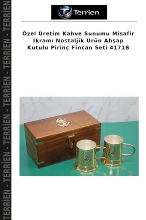 Özel Üretim Kahve Sunumu Misafir İkramı Nostaljik Ürün Ahşap Kutulu Pirinç Fincan Seti 4171B