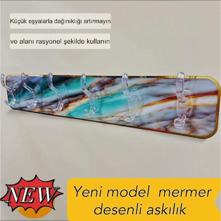 Delux Serisi Mermer Desenli Yapışkanlı Askılık Duvara Zarar Vermeyen Şeffaf Kanca Pratik Düzenleyici