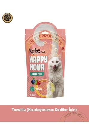 Reflex Happy Hour Sterilised Chicken Kısırlaştırılmış Kediler için Tavuklu Ödül Maması 60 GR
