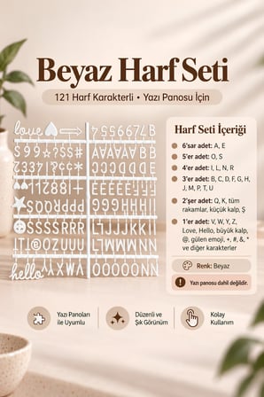 Beyaz Harf Seti, 121 Harf Karakterli; Yazı Panosu İçin