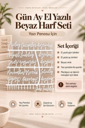 Gün Ay El Yazılı Beyaz Harf Seti, Yazı Panosu İçin