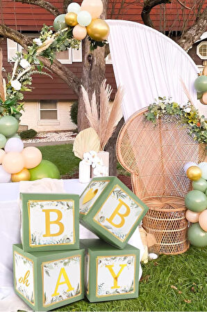 Baby Yazılı Adaçayı Konsept Baby Shower Dekorasyon Kutu Set