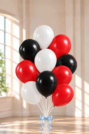 12 İnç Kırmızı Beyaz Siyah Balon 10 Adet