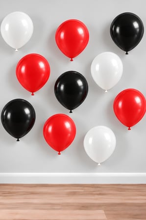 12 İnç Kırmızı Beyaz Siyah Balon 10 Adet