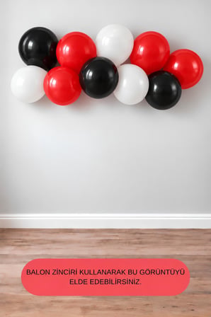 12 İnç Kırmızı Beyaz Siyah Balon 10 Adet
