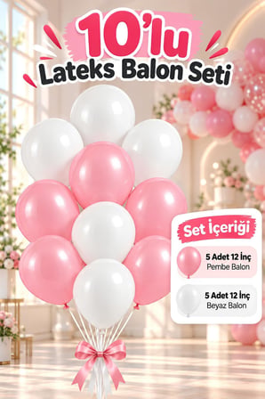 12 İnç Pembe Beyaz Balon 10 adet