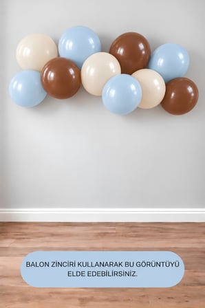 12 İnç Makaron Mavi- Deniz Kumu- Kahverengi 10 Adet Balon 