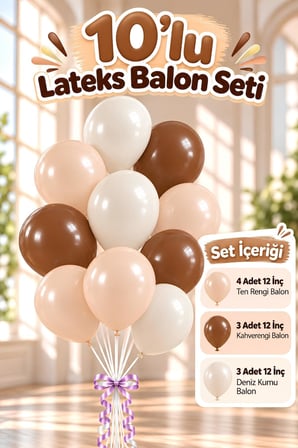 12 İnç Kahverengi-Deniz Kumu-Ten Rengi 10 Adet Balon 
