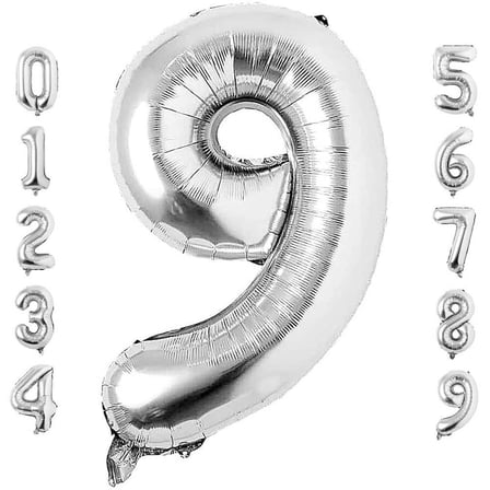 9 Gümüş Rakam ve  Gold Kral Tacı Folyo Balon Doğum Günü Parti Kutlama Seti