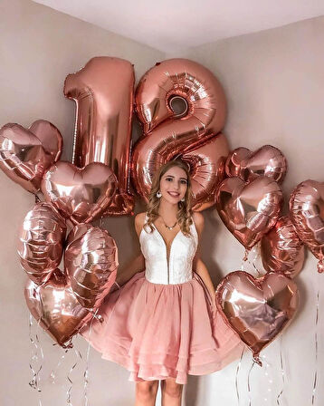 Rose Gold Kalp Folyo Balon 18 inç - 45 Cm