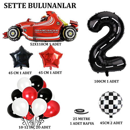 2 Yaş Yarış Arabası Temalı Doğum Günü Parti Kutlama Balon Seti 