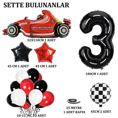 3 Yaş Yarış Arabası Temalı Doğum Günü Parti Kutlama Balon Seti 