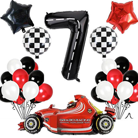 7 Yaş Yarış Arabası Temalı Doğum Günü Parti Kutlama Balon Seti 