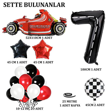 7 Yaş Yarış Arabası Temalı Doğum Günü Parti Kutlama Balon Seti 