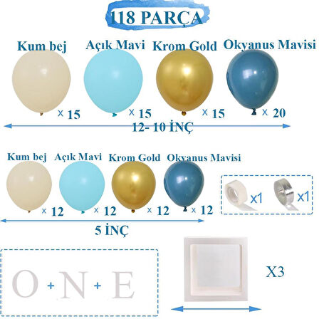 Okyanus Temalı 1 Yaş Doğum Günü Set 118 Parça; One Kutu ve Lateks Balon Set