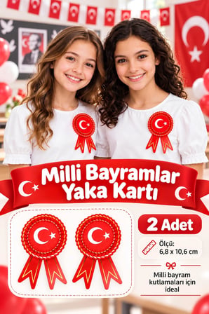 Ay Yıldızlı Türk Bayrağı Milli Bayramlar Yaka Kartı 2 Adet