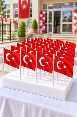 40 Adet Büyük Boy Çıtalı Türk Bayrağı – Ay Yıldız Baskılı Sopalı Bayrak 20x30 cm