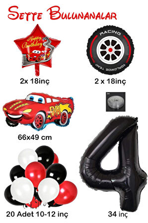 4 Yaş Arabalar Temalı Doğum Günü Parti Kutlama Balon Seti