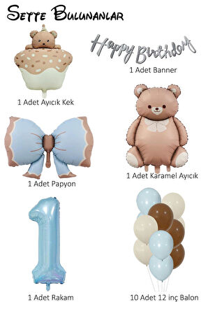 Retro 1 Yaş Ayıcık Temalı Erkek Bebek Konsept Doğum Günü Seti