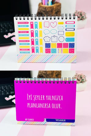 Van Gogh Badem Çiçeği Tasarımlı Yeni Nesil Masa Üstü Planner 2 Sayfa Sticker