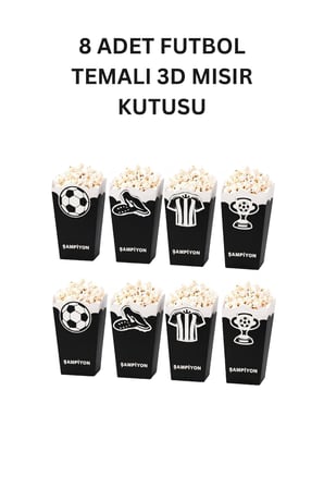 Siyah Beyaz Futbol Temalı 3D Mısır Kutusu 8 Adet