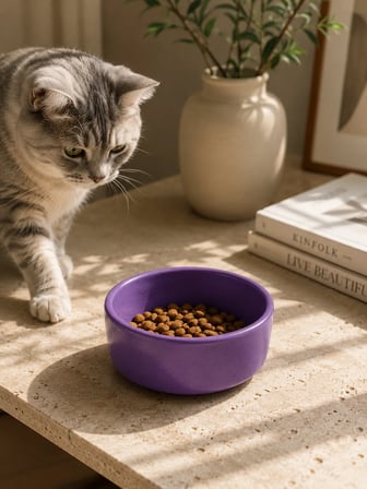 Patimalt Kase Model Beton Kedi Köpek Mama ve Su Kabı (15cm çap × 5cm) - Mor