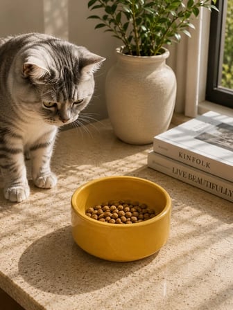 Patimalt Kase Model Beton Kedi Köpek Mama ve Su Kabı (15cm çap × 5cm) - Bronz