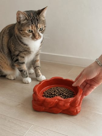 Patimalt Eko Form Model Beton Kedi Köpek Mama ve Su Kabı (16cm*16cm*5.5cm) - Kiremit