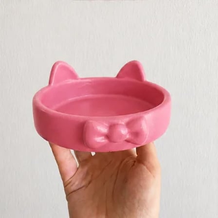 Patimalt Papyon Model Beton Kedi Köpek Mama ve Su Kabı 16 cm çap - Pembe
