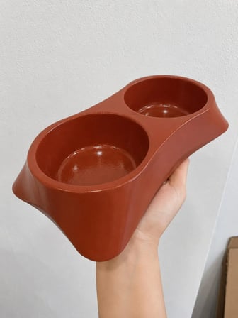 Patimalt İkili Model Beton Kedi Köpek Mama ve Su Kabı (24cm × 12cm × 5cm) - Kiremit