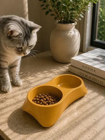 Patimalt İkili Model Beton Kedi Köpek Mama ve Su Kabı (24cm × 12cm × 5cm) - Bronz