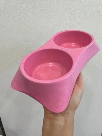 Patimalt İkili Model Beton Kedi Köpek Mama ve Su Kabı (24cm × 12cm × 5cm) - Pembe