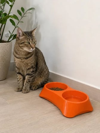 Patimalt İkili Model Beton Kedi Köpek Mama ve Su Kabı (24cm × 12cm × 5cm) - Turuncu