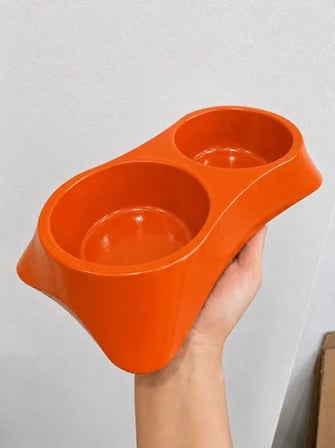 Patimalt İkili Model Beton Kedi Köpek Mama ve Su Kabı (24cm × 12cm × 5cm) - Turuncu