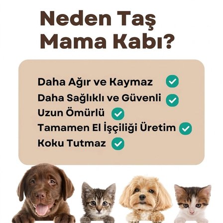Kulaklı Papyon Model Taş Mama Kabı 16cm çap