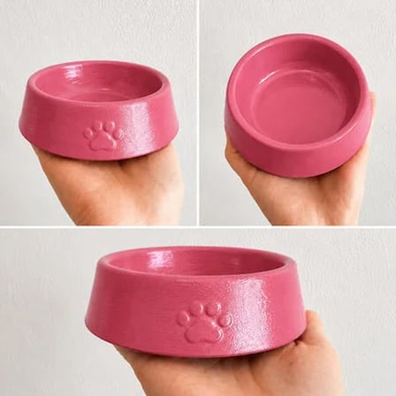Patimalt Pati Desen Model Beton Kedi Köpek Mama ve Su Kabı 13 cm çap x 4 cm - Pembe