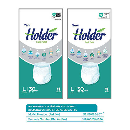 Holder Large Yetişkin Hasta Bezi - 30 Adet
