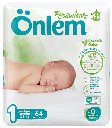 Önlem Botanika Bebek Bezi İkili Jumbo Paket Yenidoğan 64 Adet (2 - 5 kg)