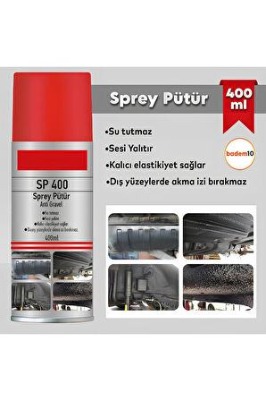Sprey Pütür Su Tutmaz Ses Yalıtımlı Boyanabilir Kaplama Araç Araba Çamurluk Taş Darbe Koruma 400ml