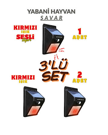 Domuz Kovucu Ayı Kovucu Işıklı Sesli Güneş Enerjili Sensörlü Solar Gece Gündüz Modlu 3'lü Karma Set