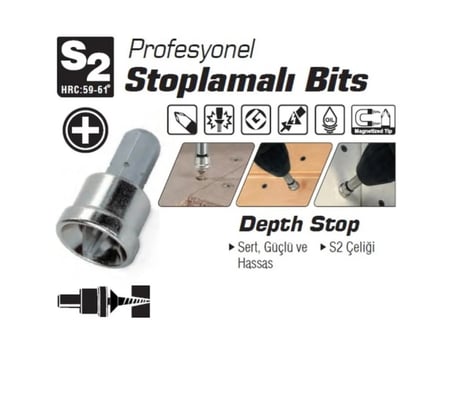 Şapkalı Bits Uç Şapkalı Alçıpan Vidalama Bits Ucu 25 Mm Yıldız Ph2 S2 Çeliği Uç