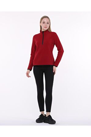 Morden Kadın Yarım Fermuarlı Polar - Kırmızı