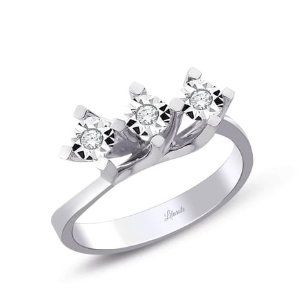 0.15 Ct Pırlanta Üçtaş Lazerli Yüzük