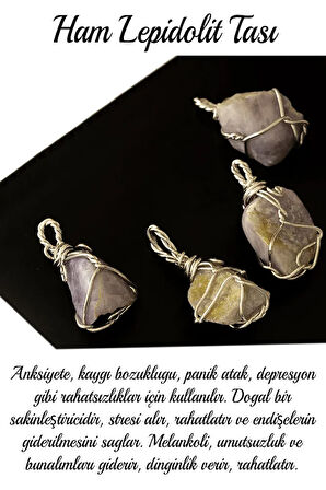 Sertifikalı Ham Tel Sargılı Lepidolit Taşı Kolye (Peygamber Taşı)