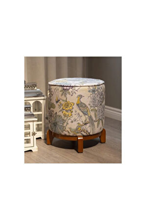 Renkli Tasarım Ahşap Ayaklı Puf (Kumaşı Süettir. Uluslararası Solmama Sertifikasına Sahiptir.)