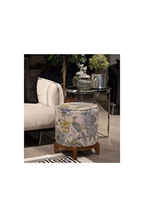 Renkli Tasarım Ahşap Ayaklı Puf (Kumaşı Süettir. Uluslararası Solmama Sertifikasına Sahiptir.)