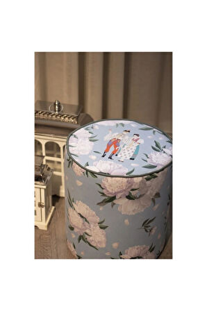 Blue-White Rose Puf (Kumaşı Süettir. Uluslararası Solmama Sertifikasına Sahiptir.)