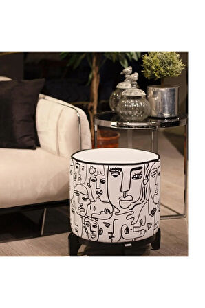 No Face Ahşap Ayaklı Puf (Kumaşı Süettir. Uluslararası Solmama Sertifikasına Sahiptir.)