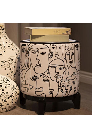 No Face Ahşap Ayaklı Puf (Kumaşı Süettir. Uluslararası Solmama Sertifikasına Sahiptir.)