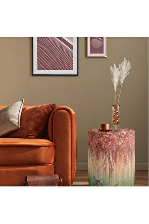 Red Mini Flowers And Gazels Puf (Kumaşı Süettir. Uluslararası Solmama Sertifikasına Sahiptir.)